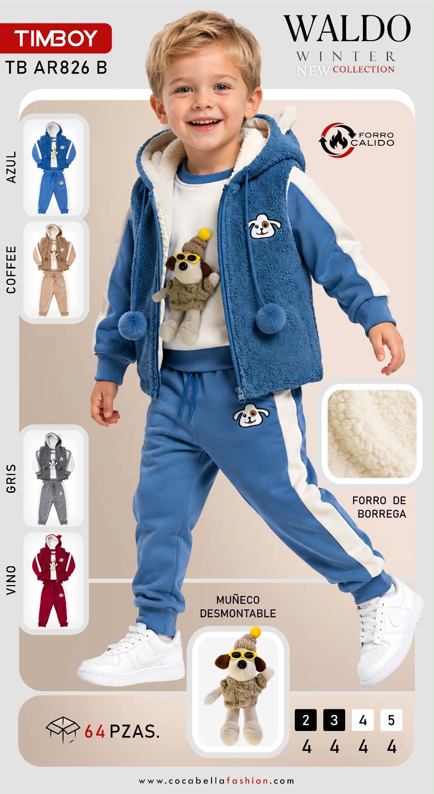 Conjunto de sudadera con capucha y pantalón con muñeco desmontable-TB AR826 B