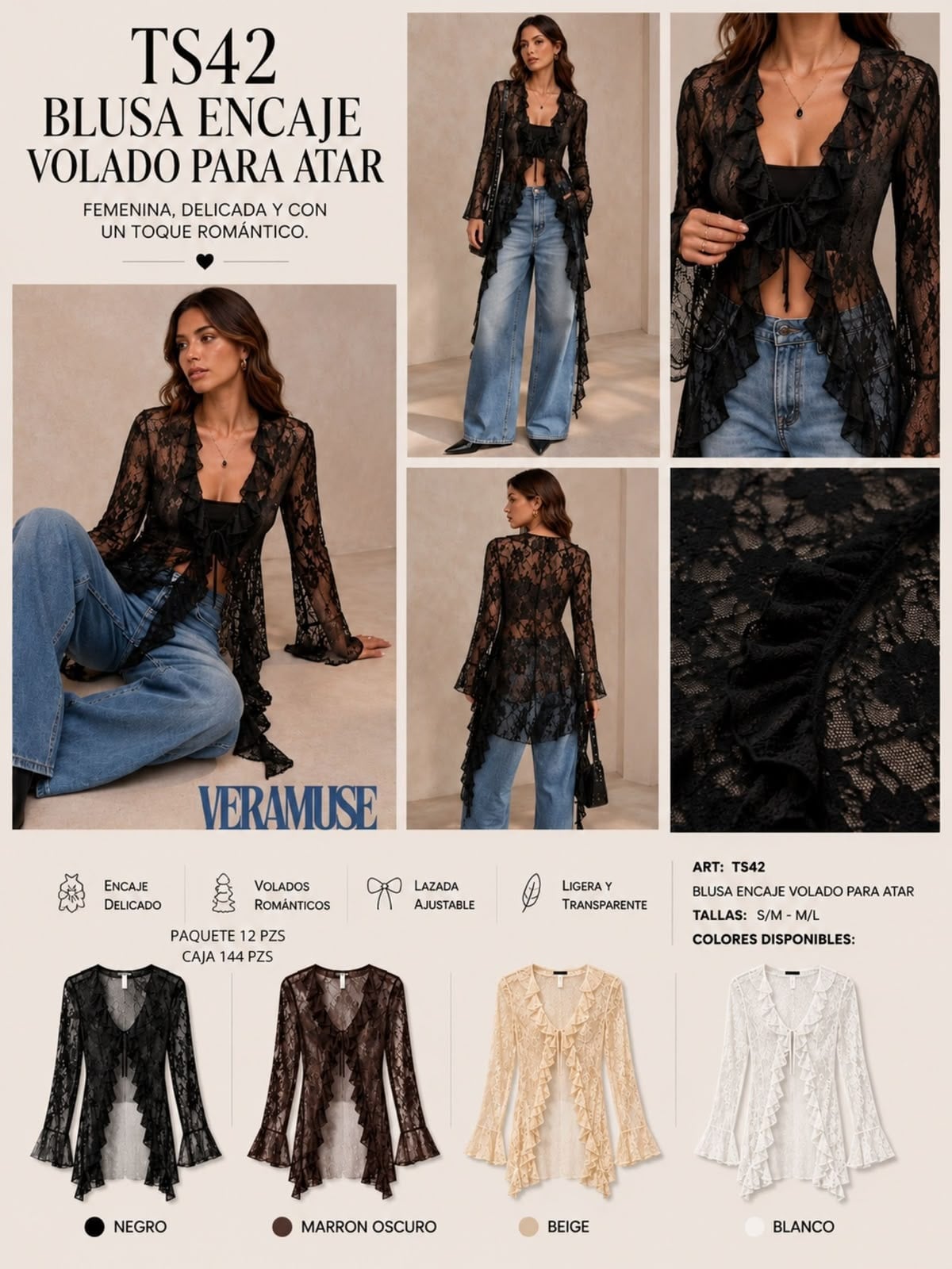 Blusa de Encaje Volado Para Atar-1-TS42