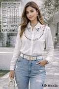 Camisa de botones con pedrería-BLU-GS-5X03LH