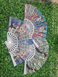 Abanicos plegables decorativos con estampado de gatos y flores-XY-5