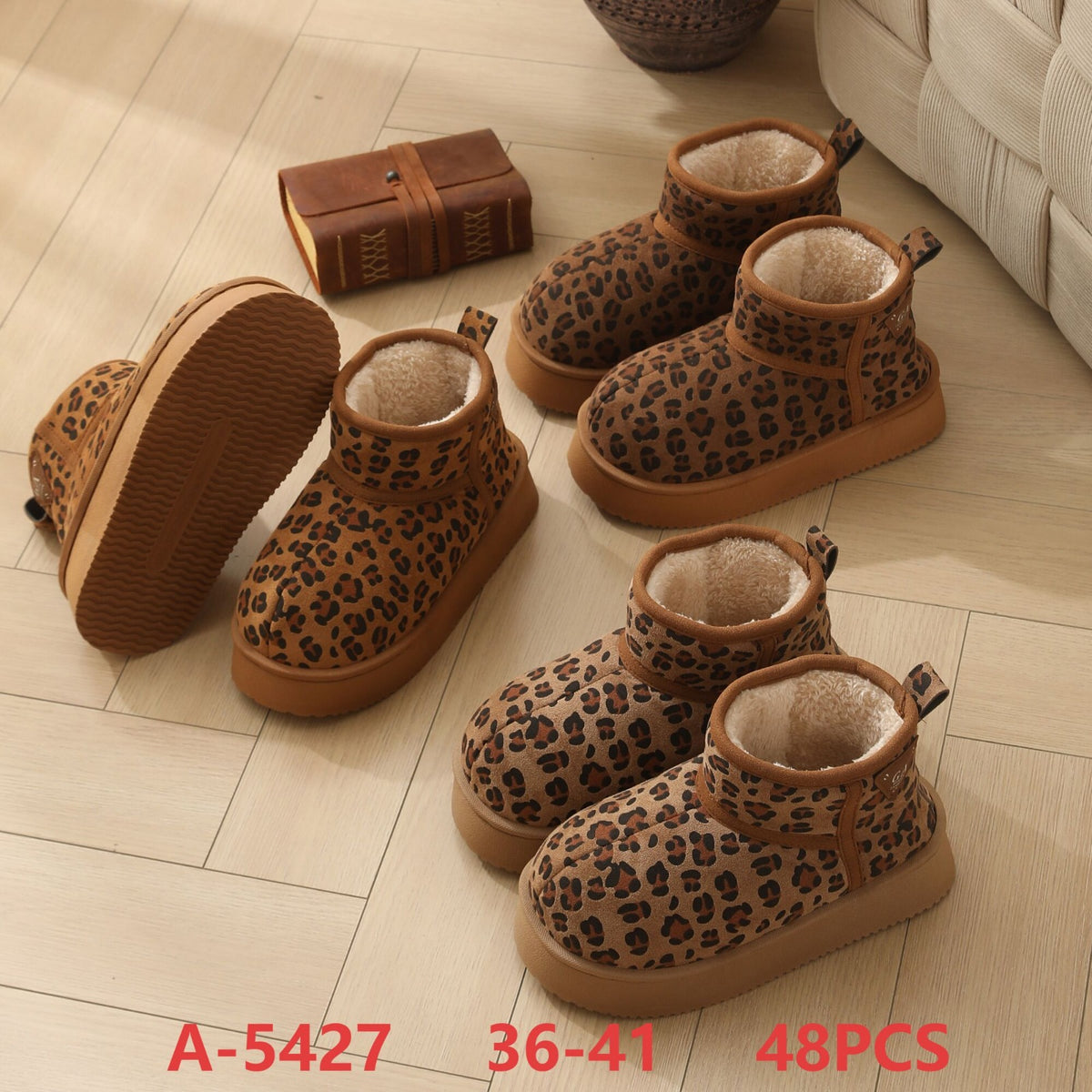 Botas de invierno con estampado de leopardo-A-5427