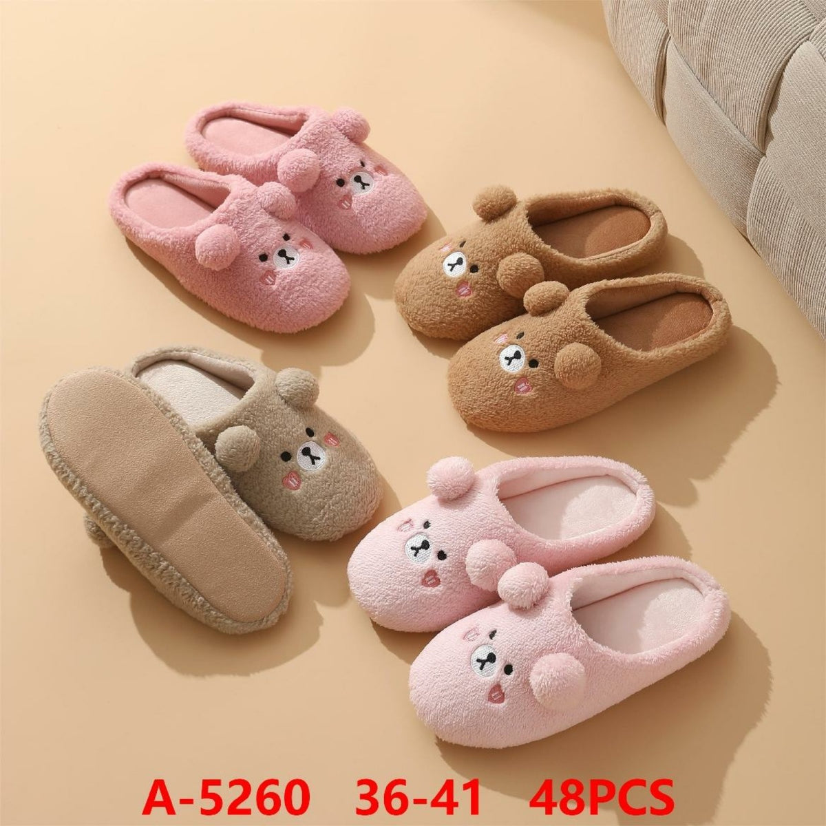 Pantuflas de peluche con diseño de oso-A-5260