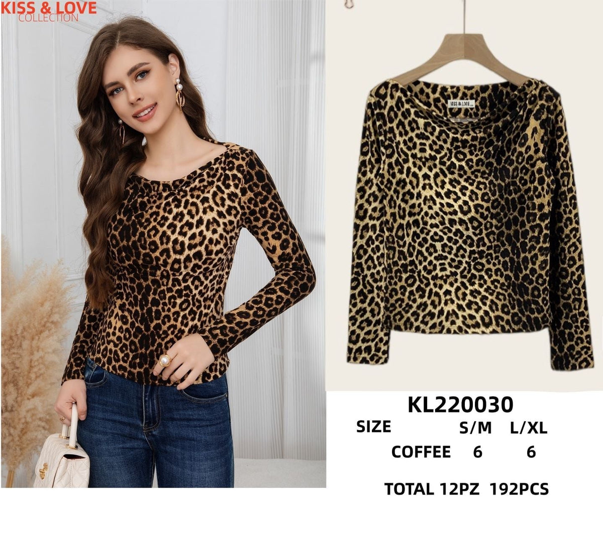 Blusa manga larga estampado leopardo-KL220030