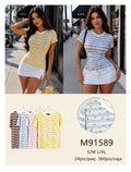 Playera a rayas con estampado floral-M91589