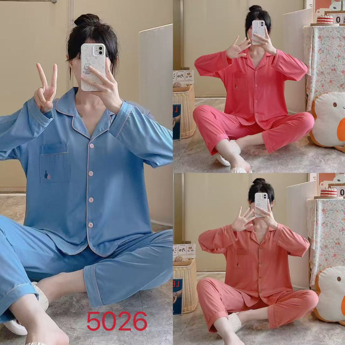 Pijama de botones con pantalón-5026