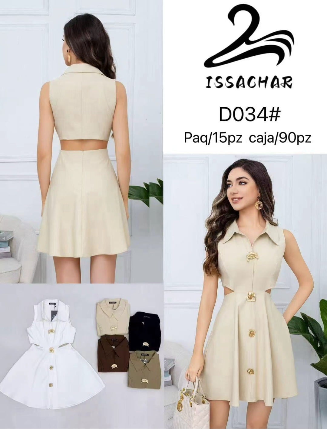 Vestido con aberturas laterales y botones-D034#