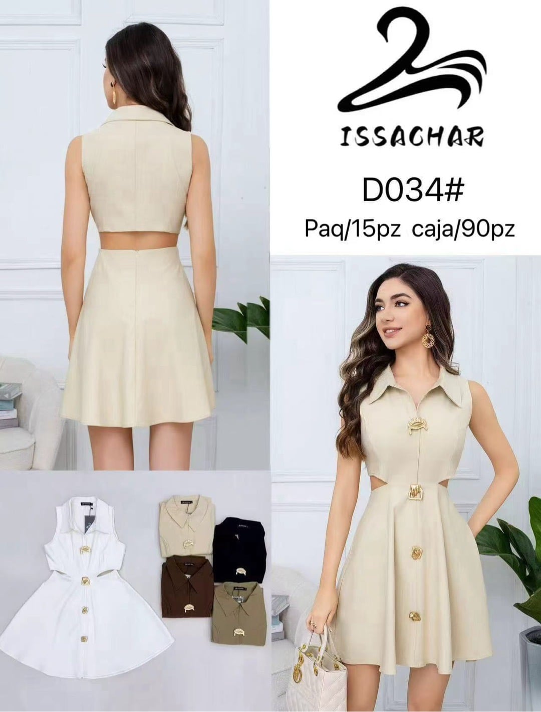 Vestido con aberturas laterales y botones-D034#