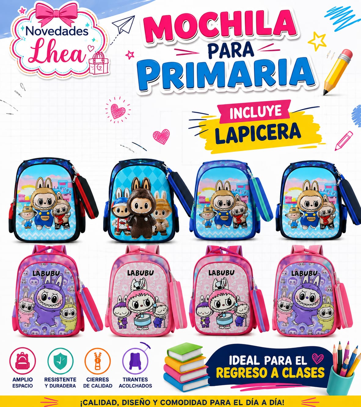 Mochila para primaria con lapicera labubu-MOCLAP-PRIM