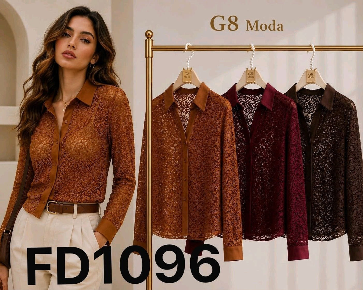 Blusa de encaje con cuello-FD1096