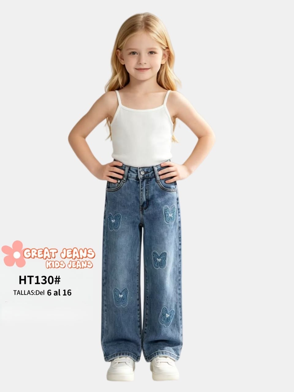 Jeans con estampado de mariposas-HT130#
