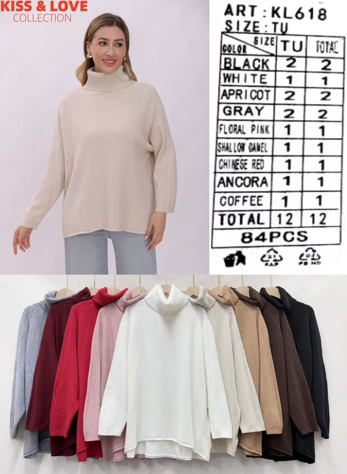 Suéter de cuello alto con textura-KL618