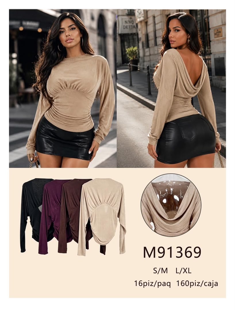 Blusa manga larga con espalda descubierta-M91369