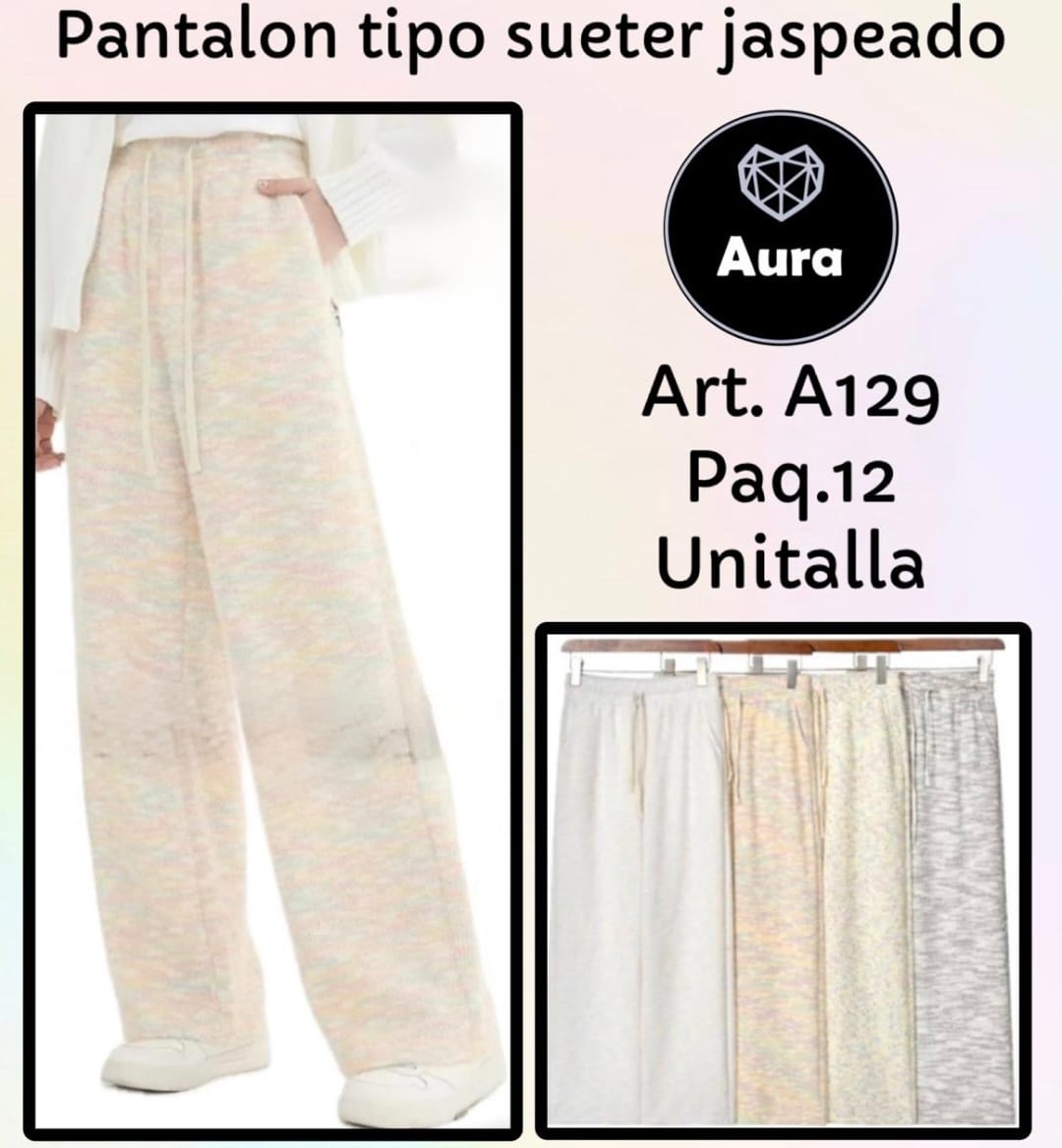 Pantalón tipo suéter jaspeado-AURBOT-A129