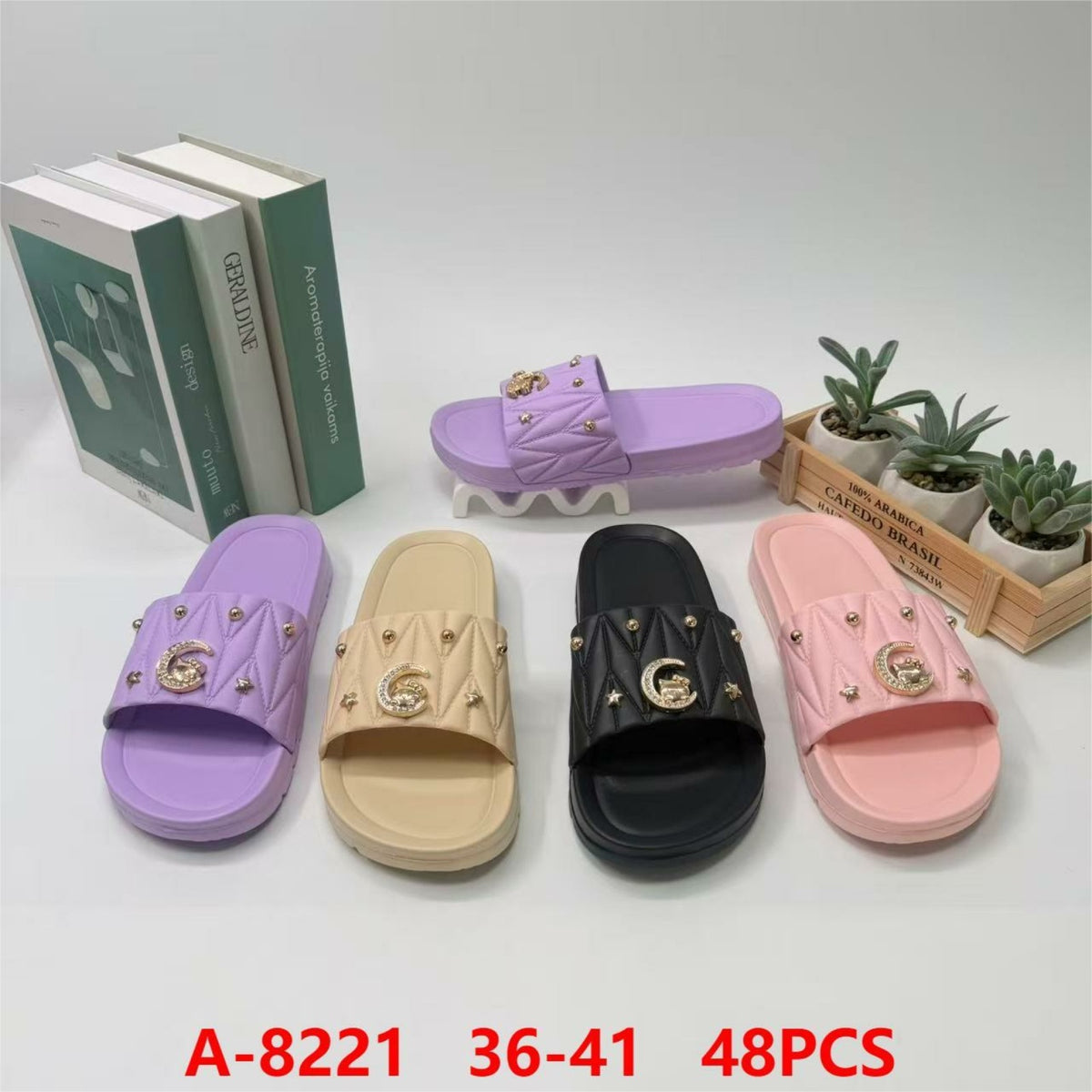 Sandalias de piso con diseño acolchado y adorno-A-8221