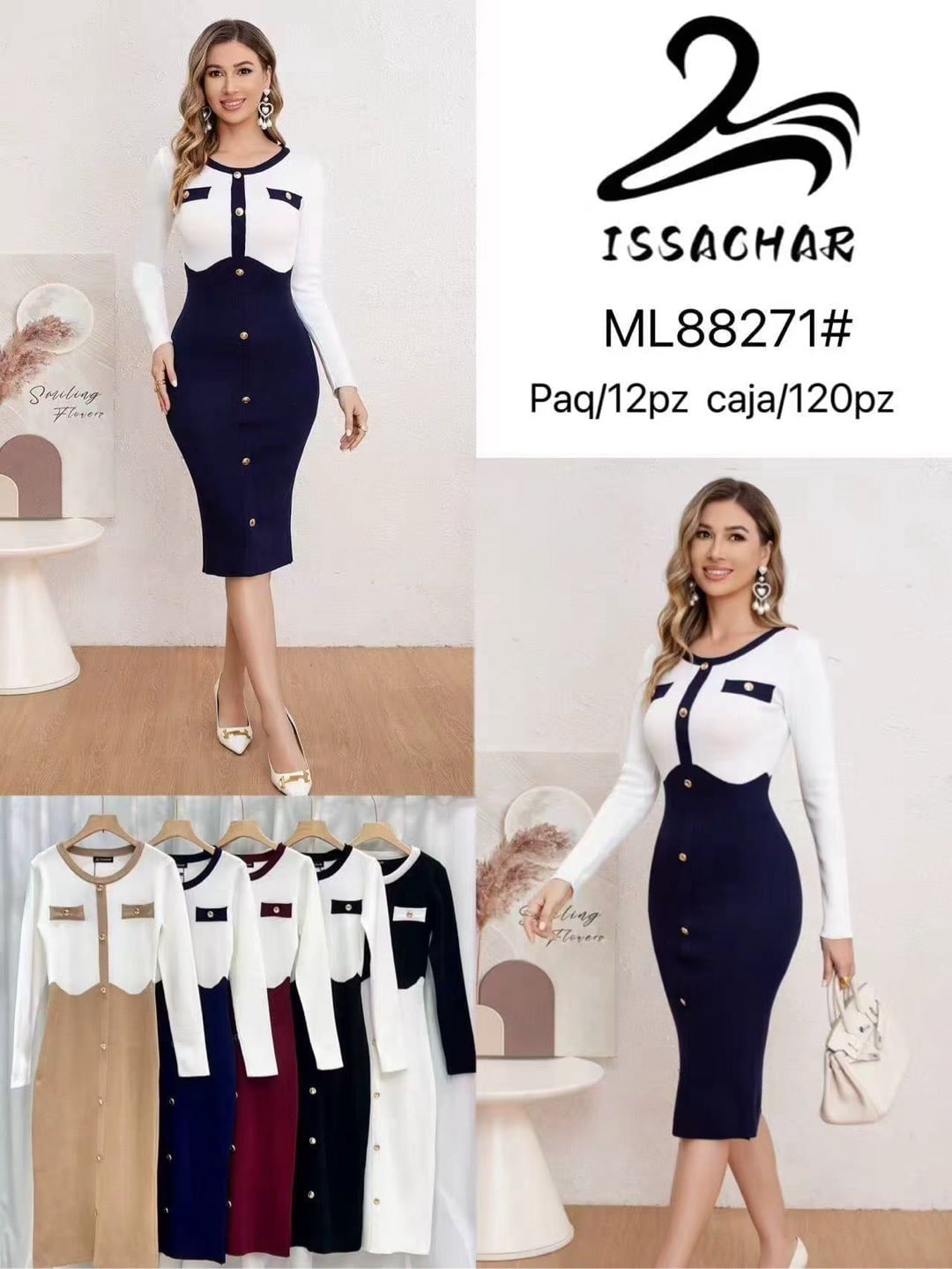 Vestido de punto con botones-ML88271#