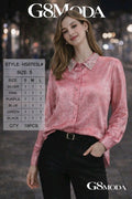 Blusa de manga larga con cuello brillante-BLU-HS0703L#