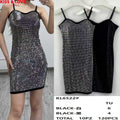 Vestido corto con incrustaciones de brillos-KL6522#