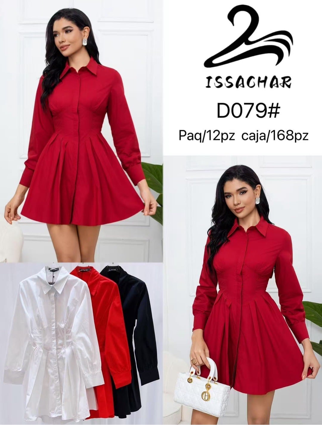 Vestido camisero plisado-D079#
