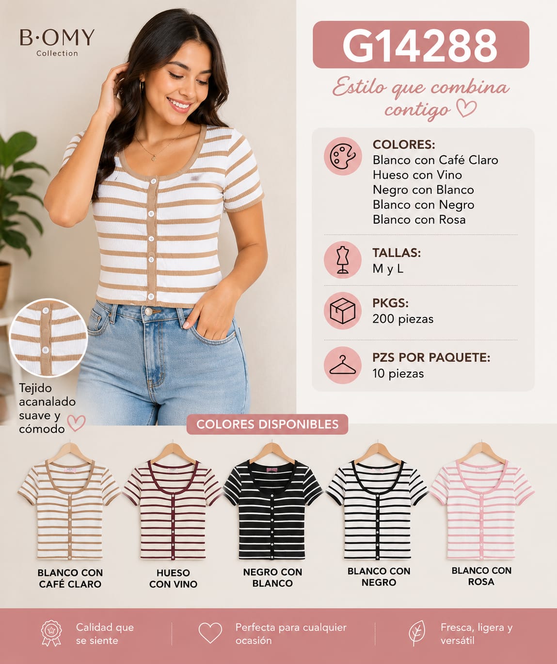 Blusa acanalada de botones-G14288