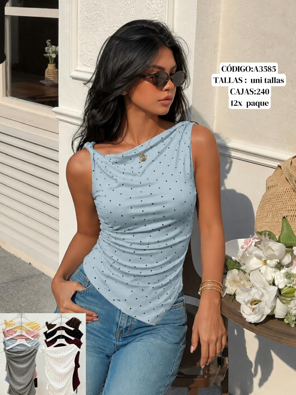 Blusa sin mangas con estampado de puntos-A3585