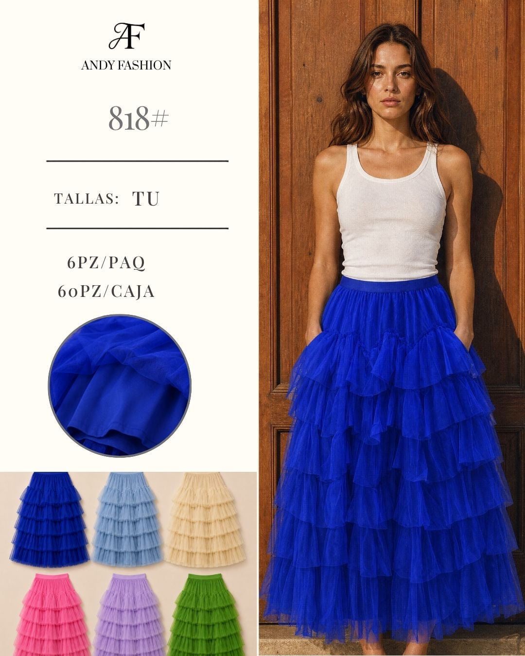 Falda de tul con volantes-818#