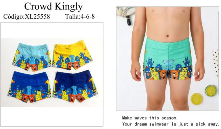 Bañador tipo bóxer para niño con estampado de animales-XL25558