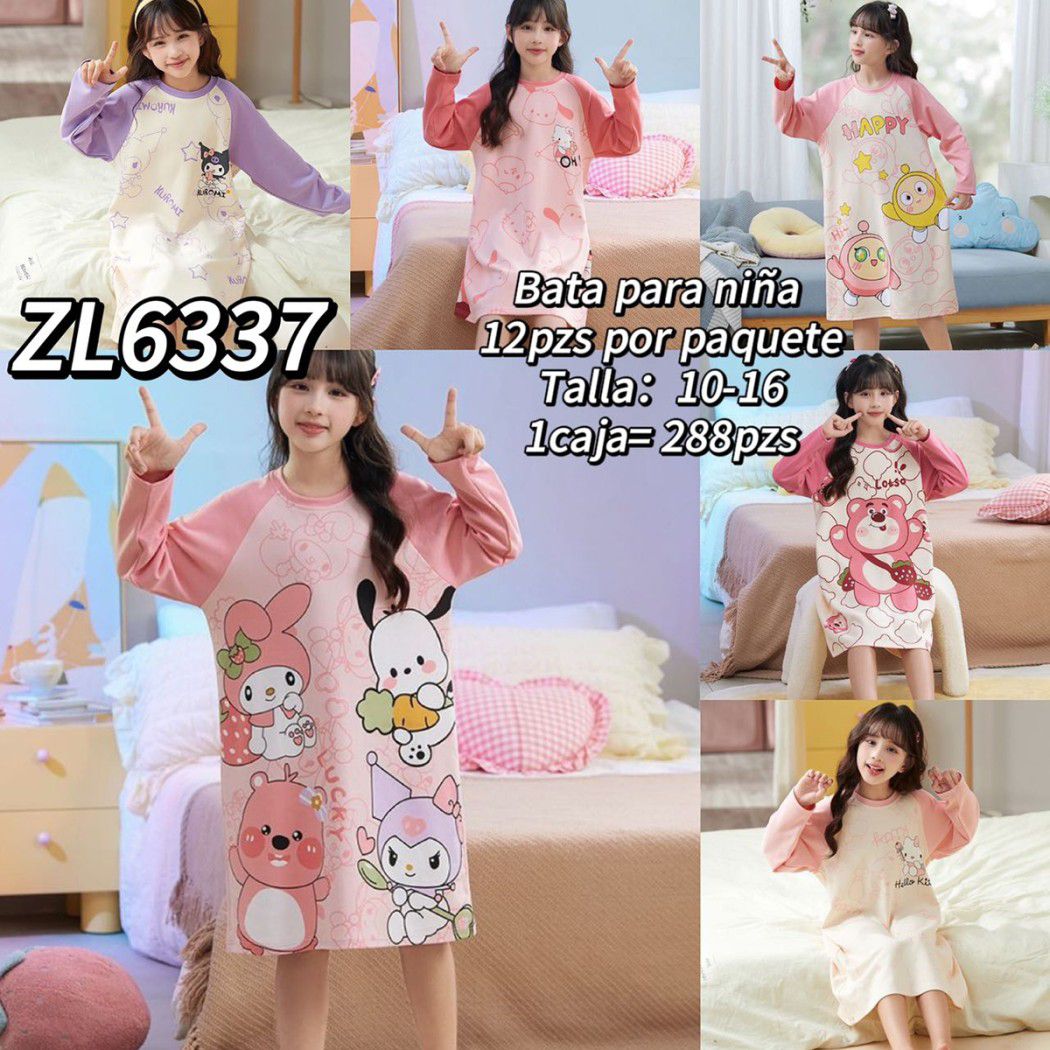 Bata de dormir para niña con estampado de personajes-ZL6337