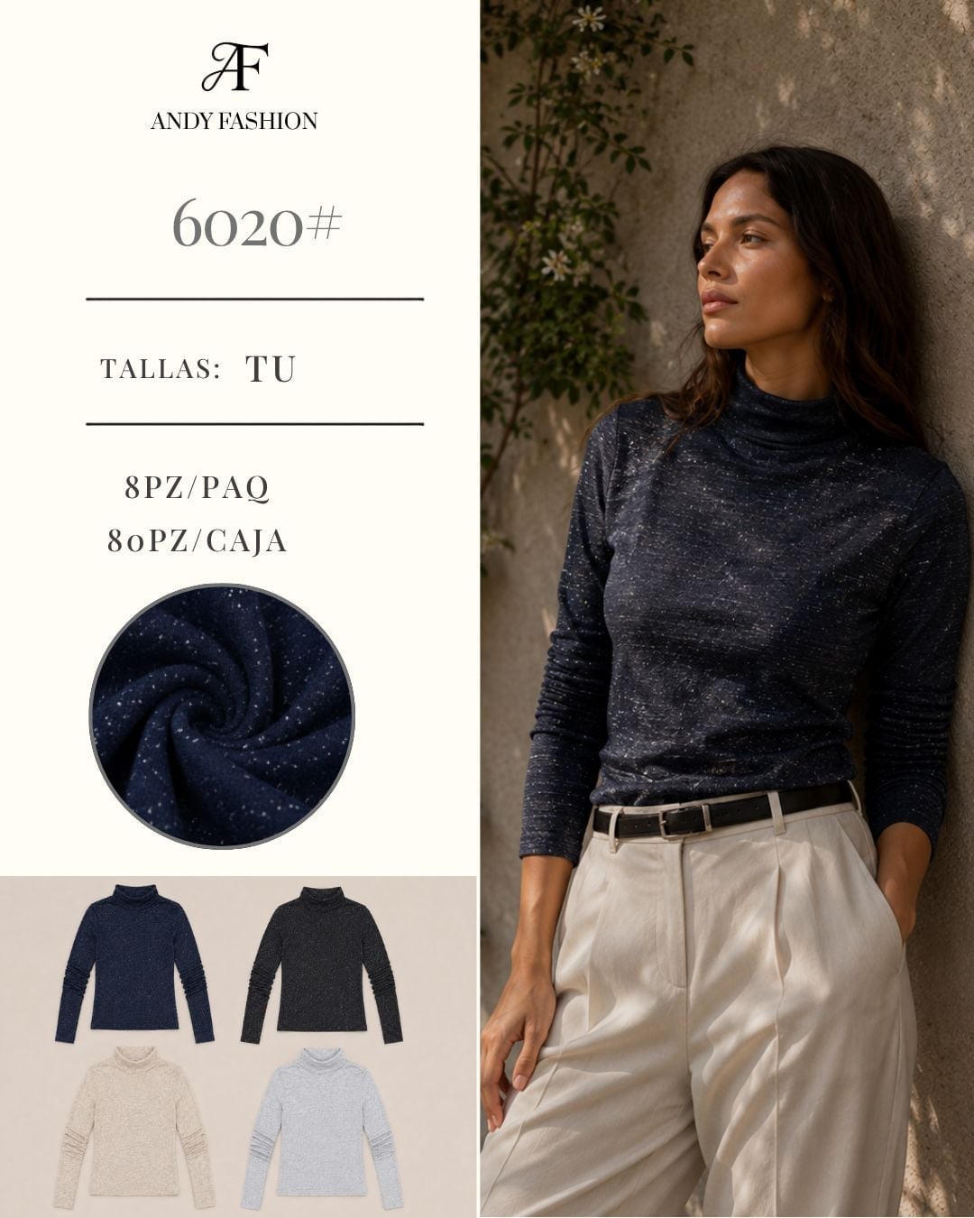 Blusa cuello alto manga larga-6020#