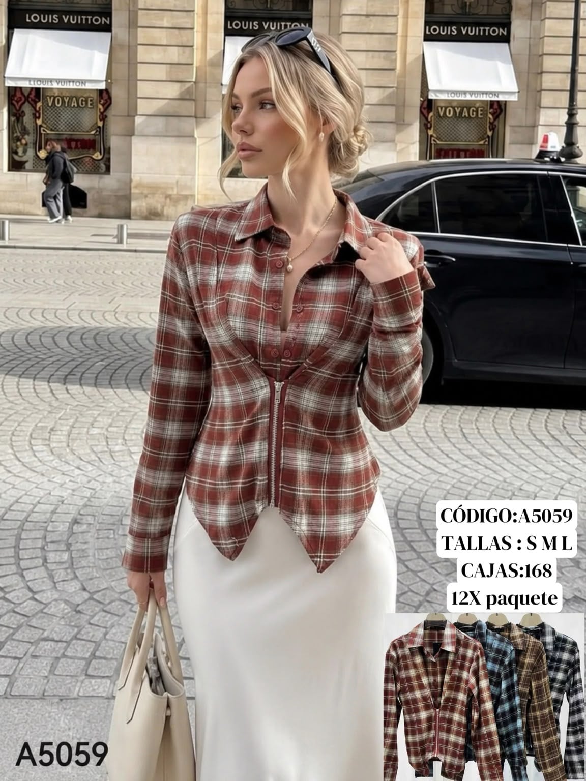 Camisa de cuadros con cierre-A5059