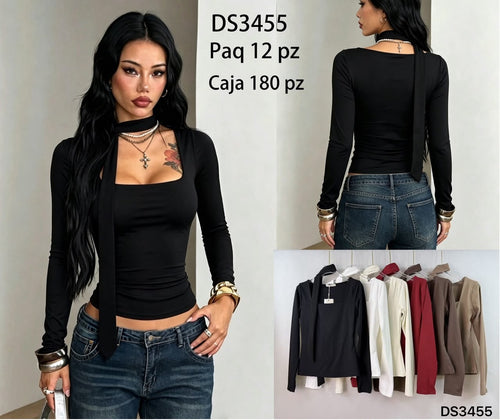 Blusa con cuello tipo pañuelo-DS3455