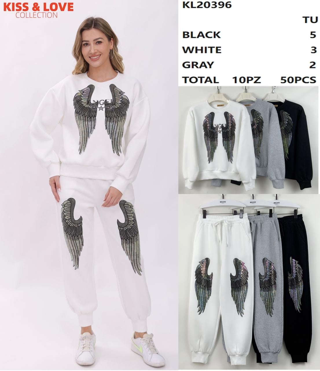 Conjunto de sudadera y pantalón con diseño de alas-KL20396