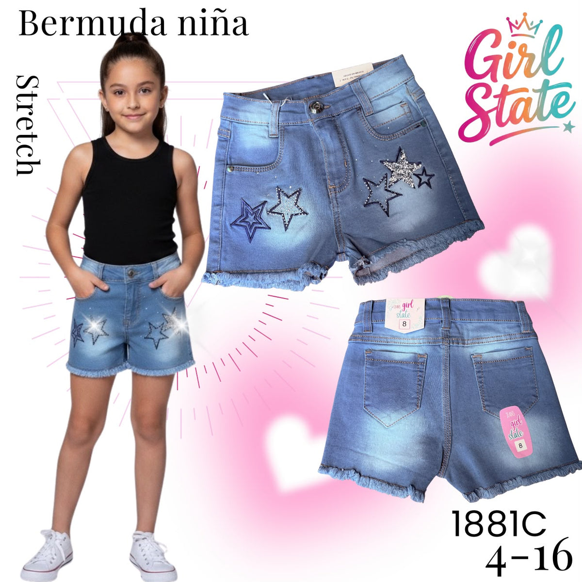 Bermuda para niña con diseño de estrellas-1881C