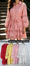Vestido camisero con encaje y lazo-YS263