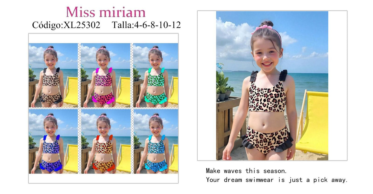 Bikini de niña con estampado de leopardo-XL25302