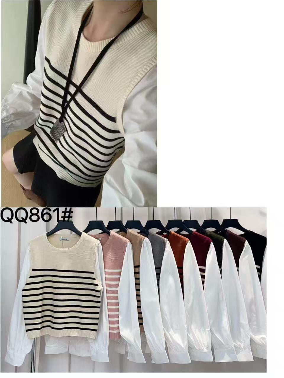 Blusa de manga larga con chaleco-QQ861