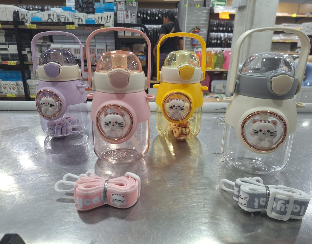 Botella de agua con diseño de gato y correa-8019