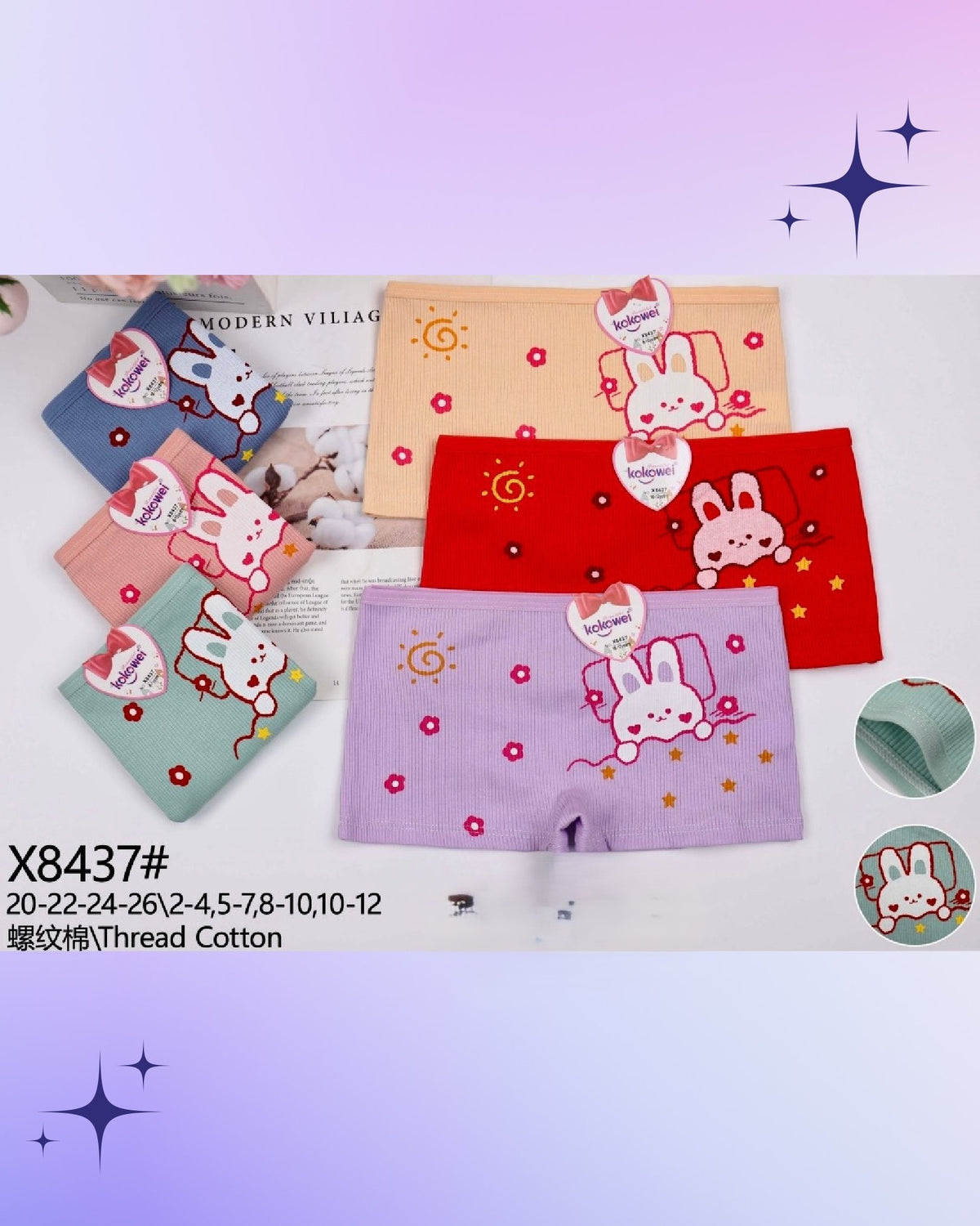Bóxers de algodón para niñas con diseño de conejo-X8437