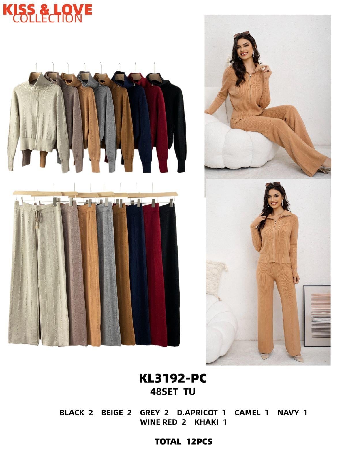 Conjunto de suéter con cierre y pantalón-KL3192-PC