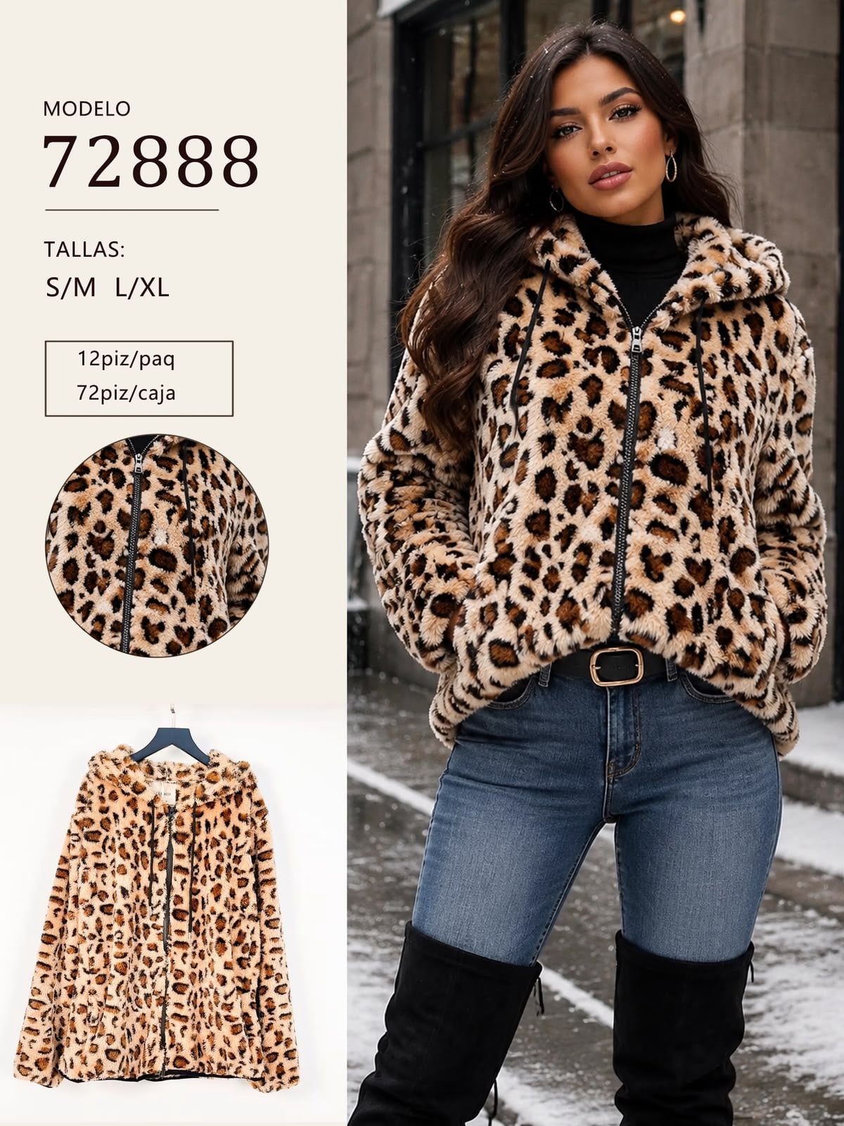 Sudadera con capucha estampado leopardo-72888