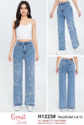 Jeans rectos con pedrería-H1225#