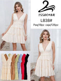 Vestido con escote en V y falda escalonada-L838#