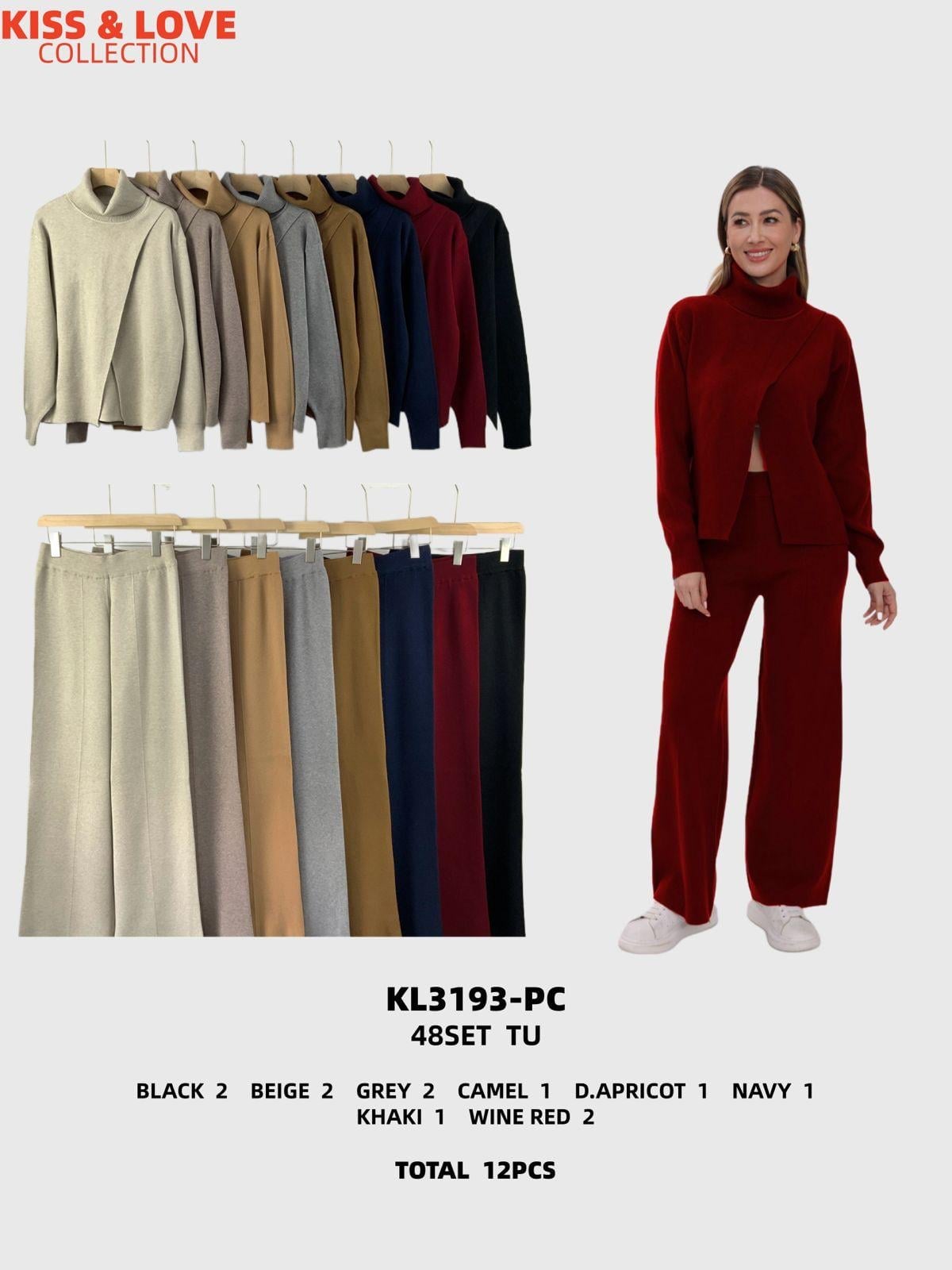 Conjunto de suéter de cuello alto y pantalón-KL3193-PC