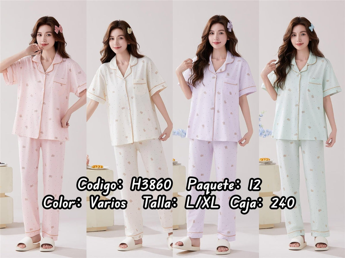 Pijama de botones con estampado-H3860