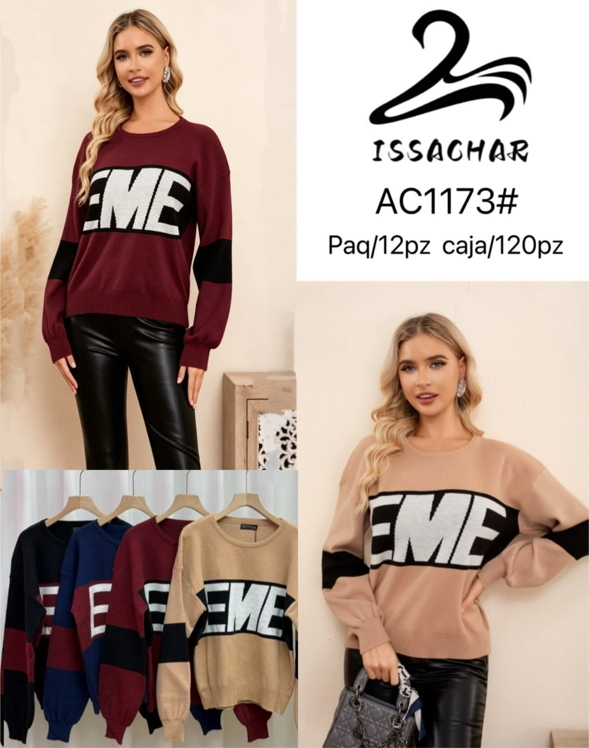 Suéter de punto con diseño estampado-AC1173#