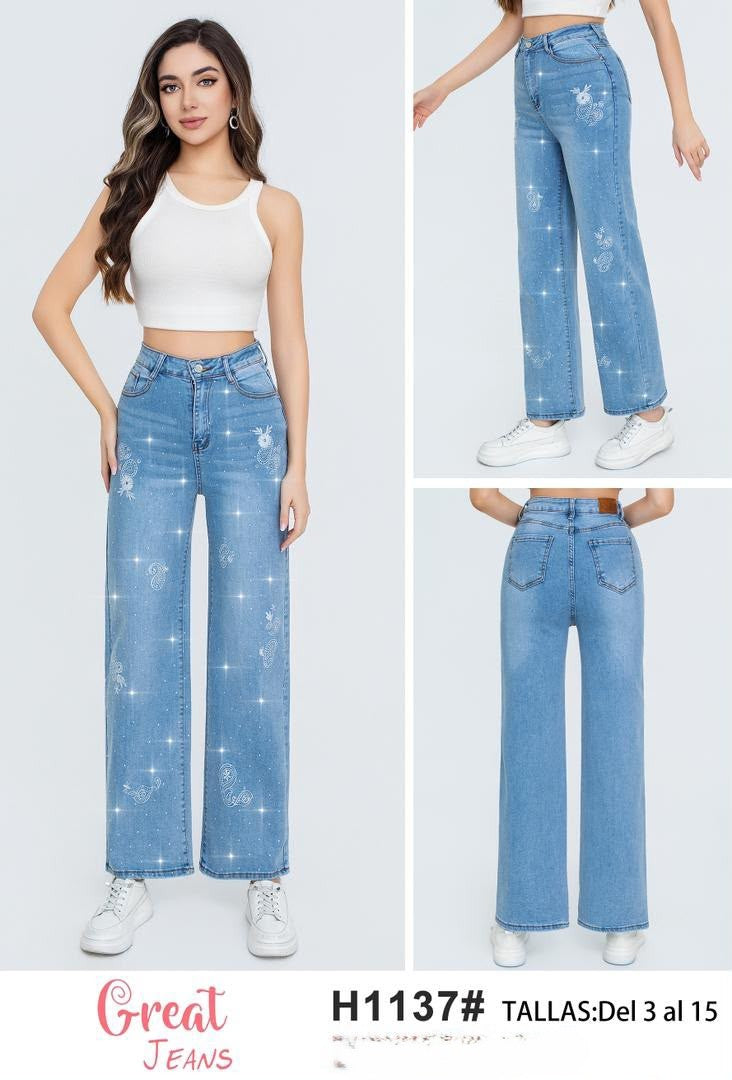 Jeans rectos con aplicaciones-H1137