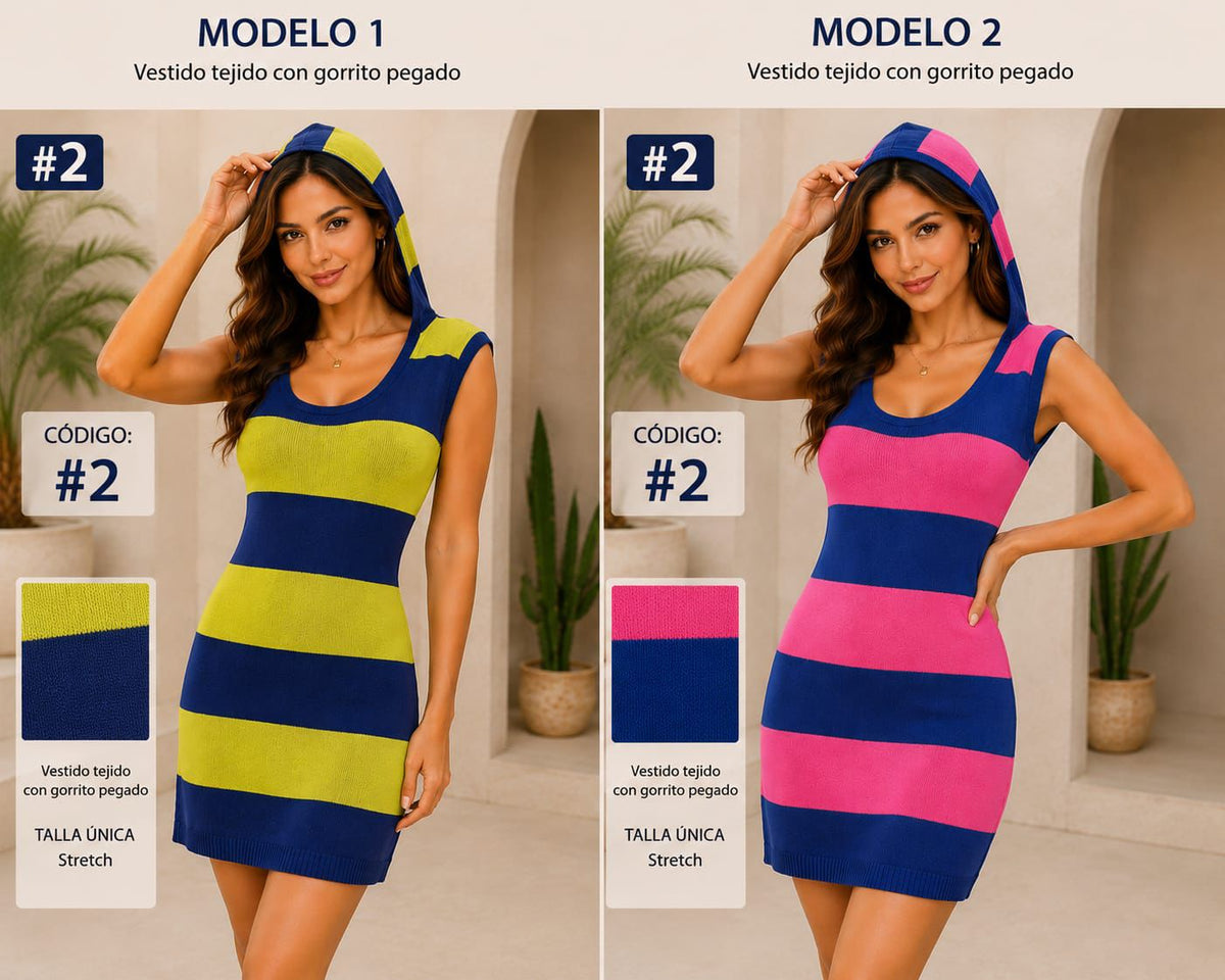 Vestido tejido con gorrito pegado-#2