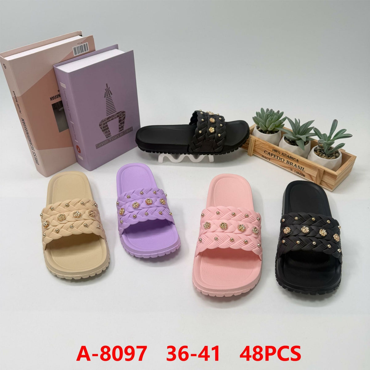 Sandalias con tira trenzada y adornos-A-8097
