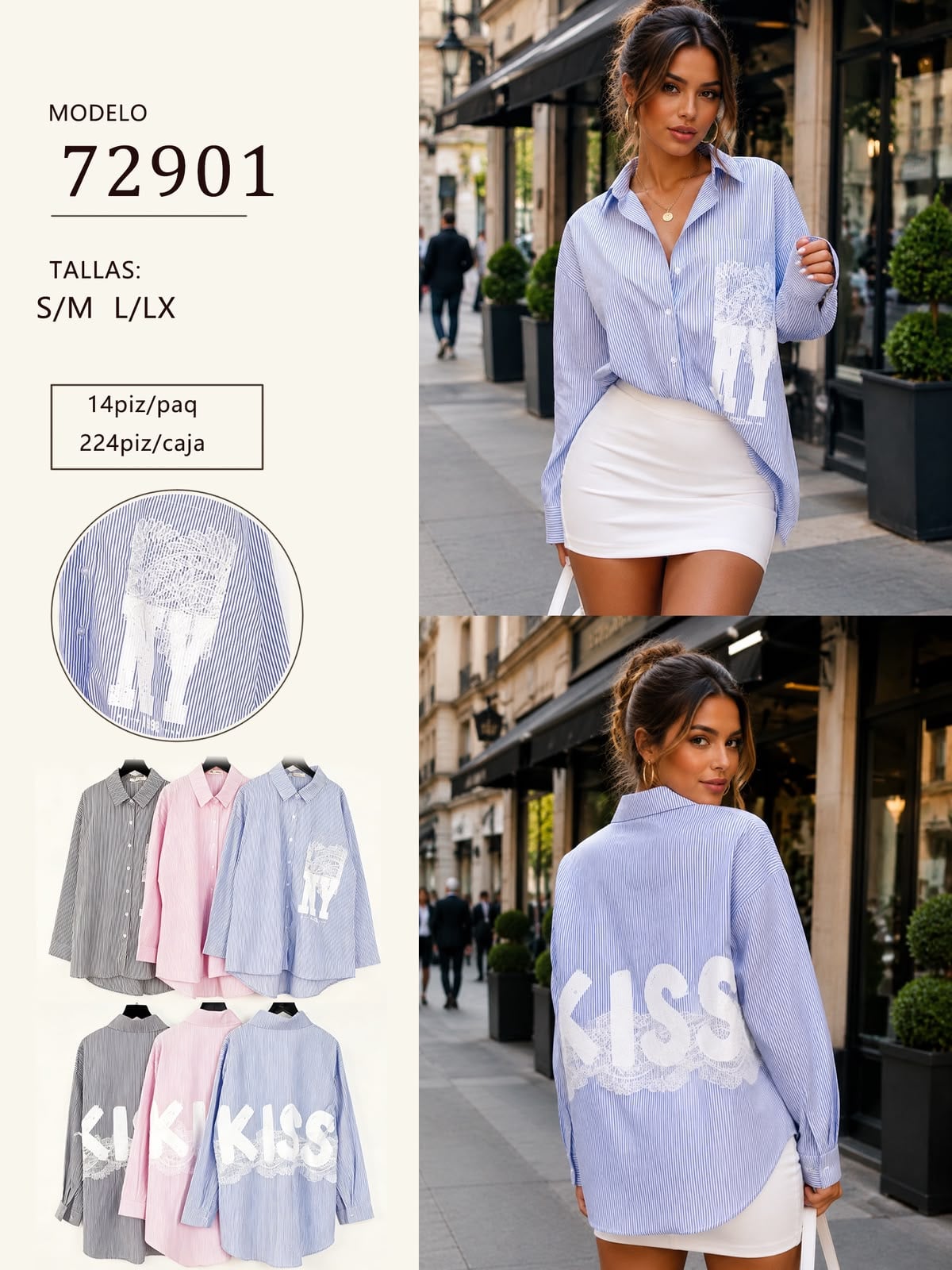 Camisa rayas con encaje-72901