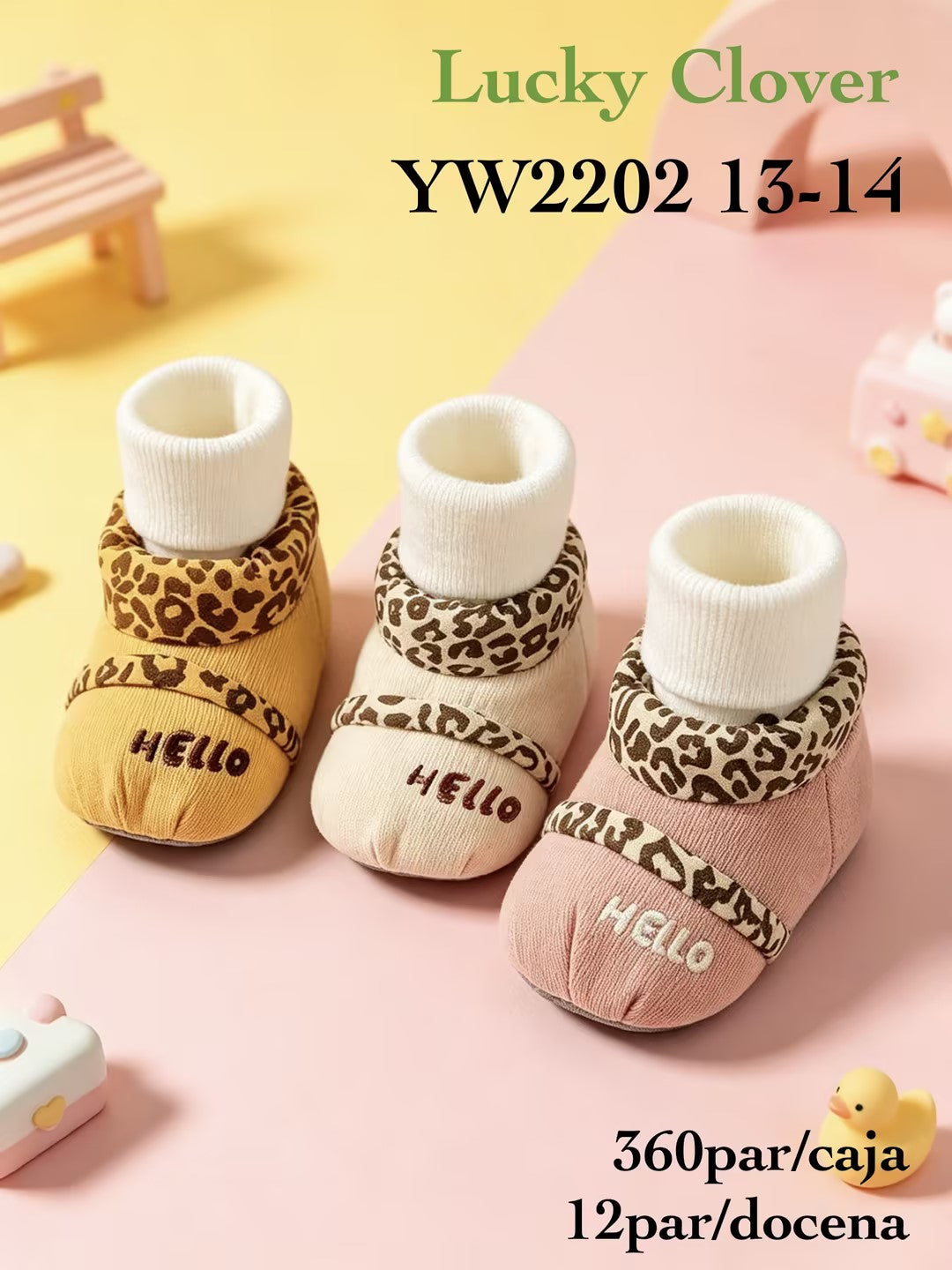 Calcetines tipo botín para bebé con estampado animal y palabra ‘HELLO’-YW2202