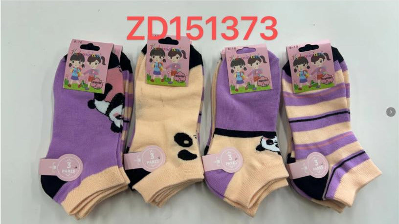 Calcetines tobillo para niña con diseño de panda y rayas-ZD151373